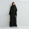 abaya robe de prière musulmane pour femme, une pièce, à capuche, manches smocks, vêtements islamiques, jilbab, dubaï, saoudien, noir, modestie turque