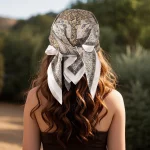 AWAYTR Satin carré écharpe bandeau femmes musulman Hijab élégant imprimé soie foulard bandeau poignée cheveux accessoires Bandana