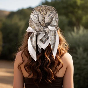 AWAYTR Satin carré écharpe bandeau femmes musulman Hijab élégant imprimé soie foulard bandeau poignée cheveux accessoires Bandana