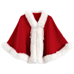 Manteau écharpe pour femme, robe de mariée Cheongsam, perles brillantes, couleur unie, tricoté avec châle en velours, Cape polyvalente pour femme, hiver