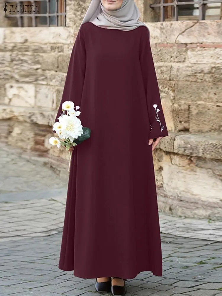 2025 zanzea élégant musulman abaya femmes à manches longues brodé robe florale islamique robe femme décontracté caftan dubaï hijab robes