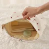 trousse de maquillage en velours côtelé imprimé cerise, boîte de rangement de maquillage légère à fermeture éclair, sac multifonctionnel avec doublure