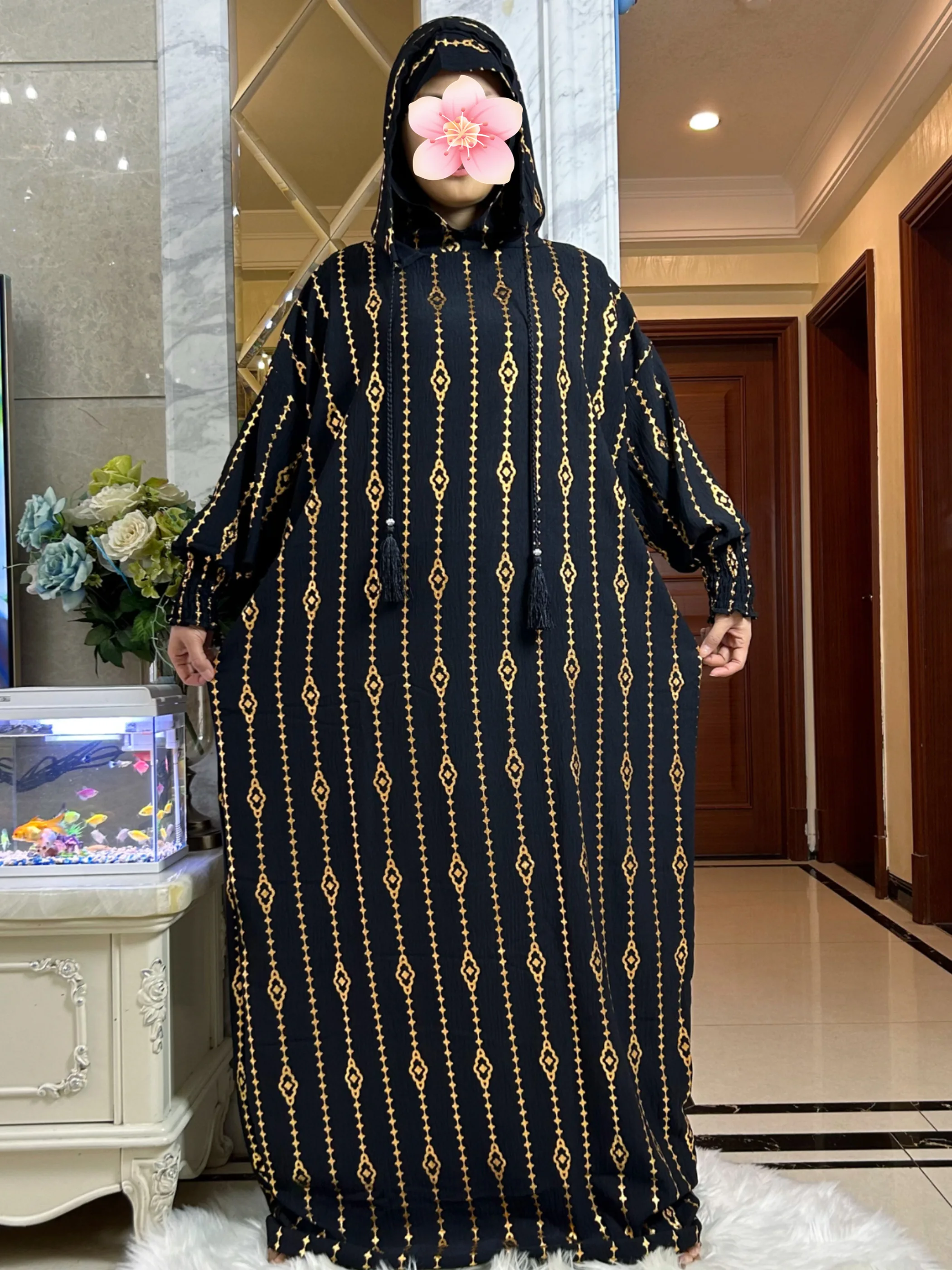 2025 coton tissu Ramadan musulman deux chapeaux Abaya dubaï turquie Islam vêtements de prière or poussière robe Islam femmes robe caftan