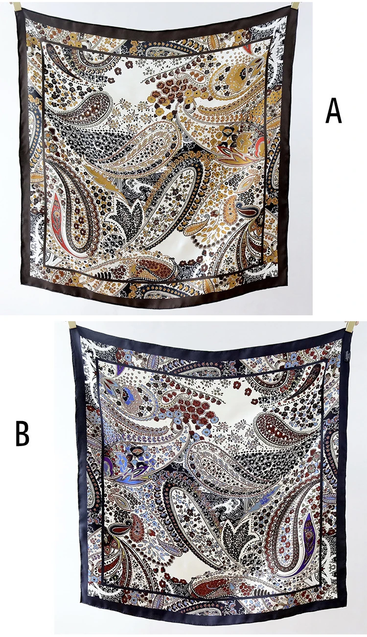 Écharpe imprimée double face en soie 90CM, écharpes de mûrier pour femmes, bijoux de luxe de styliste, bords à roulettes, Bandanas, sac, accessoires pour cheveux, Paisley