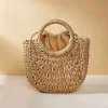 sac à main de plage demi lune en rotin et paille tissé à la main pour femmes, sac à bandoulière d'été ajouré, sacs à bandoulière pour cadeaux pour femmes