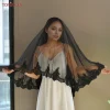 topqueen v224 voile de mariée en dentelle noire avec fard à joues bord en dentelle de haute qualité 1 couche accessoires d'halloween personnalisables