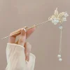 pince à cheveux élégante de style chinois, bâton à pompon, design floral traditionnel, accessoire de coiffure, bijoux pour femmes, épingle à cheveux