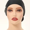 hijabs musulmans pour femmes, écharpe de chapeau à fond modal fin, turban de couleur unie avec dentelle panhua islam, bandeau enveloppant la tête avec cravate au dos