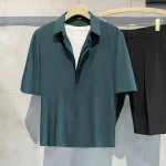 Chemise d&rsquo;été à manches courtes pour hommes, couleur unie, légère, Mature, vent et soie glacée, drapée, fine, décontractée, Version coréenne