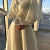 fantaisie musulmane une ligne robe de soirée dentelle applique col haut robe de mariée longueur de plancher doux satin robes de mariée personnalisées