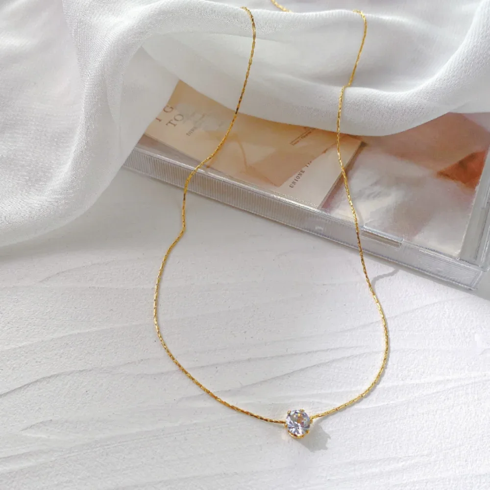 Collier rond en acier inoxydable plaqué or pour femmes, breloque minimaliste en Zircon, chaîne Anti-ternissement, pierre Cz transparente, bijoux pour femmes