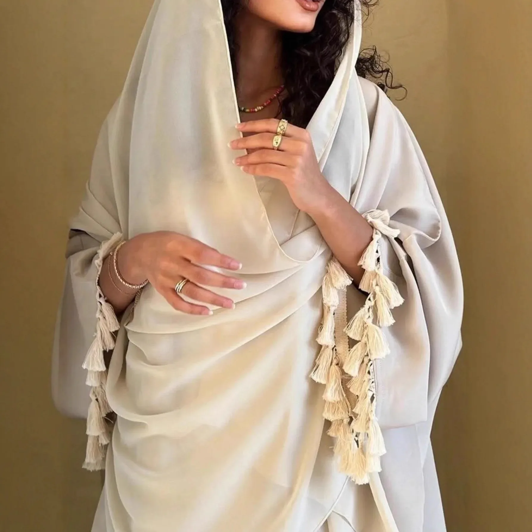 abaya femmes robe musulmane élégant cardigan à franges manches chauve souris robes eid abayo dubaï caftan turquie kebaya caftan marocain femme