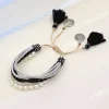 bracelet en cuir multicouche avec pompon pour femme, bijoux faits à la main bohèmes, bracelets de perles ajustables, cadeaux en gros, 216.239.