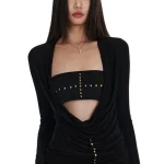 Ensemble deux pièces Punk Cross RiSALE pour femme, T-shirt sans bretelles, Slim Harajuku, Vintage, Solide avec tout, Esthétique, Tenue de mode, Sexy, Y2K