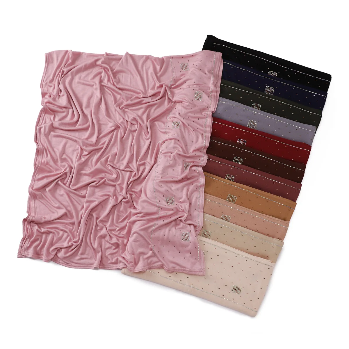 hijab en jersey strass pour femmes, or, argent, diamant, double couture, foulard musulman, doux et respirant, enveloppe eid ramadan