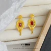 boutique d'or véritable 9999 24 carats avec les mêmes boucles d'oreilles et boucles d'oreilles pour femmes en or, bijoux en grenat rétro, luxueux et beaux