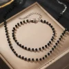 ensemble de bijoux pour femmes, 2 pièces, simple, atmosphérique, design de perles d'imitation noires, bijoux exquis, cadeaux de fête