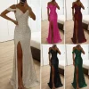 Robe de Rhélégante à paillettes avec fente latérale pour banquets, robe maxi à col en V, tenue de fête, Rh, mariages, Off initiated