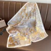 foulard carré imprimé floral de luxe pour femme, sac à mains, bandeau en satin doux, hijab, bandeau de sauna