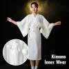 kimono japonais traditionnel blanc, robe avec ceinture obi, manches longues, doublé yukata, pour spa, vacances, vêtements de nuit, relaxation à domicile
