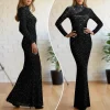 Robes moulantes à paillettes pour femmes, robe Maxi scintillante, élégante, fête, nouvel an, noël, col montant, broderie asymétrique, transparente, Chic