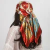 foulard carré en satin de soie pour femmes, châle de haute qualité, foulard à fleurs, bandeau pour dames, bandes de cheveux imprimées, enveloppes hijab, bandana