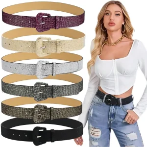 Ceinture à paillettes scintillantes pour femmes, ceinture scintillante pour jeans, adaptée à l&rsquo;appariement avec divers pantalons et manteaux