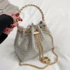 sac à bandoulière élégant avec chaîne pour femmes, couleur unie, strass scintillant, sacoche à cordon brillant, sac à main pour dîner et fête