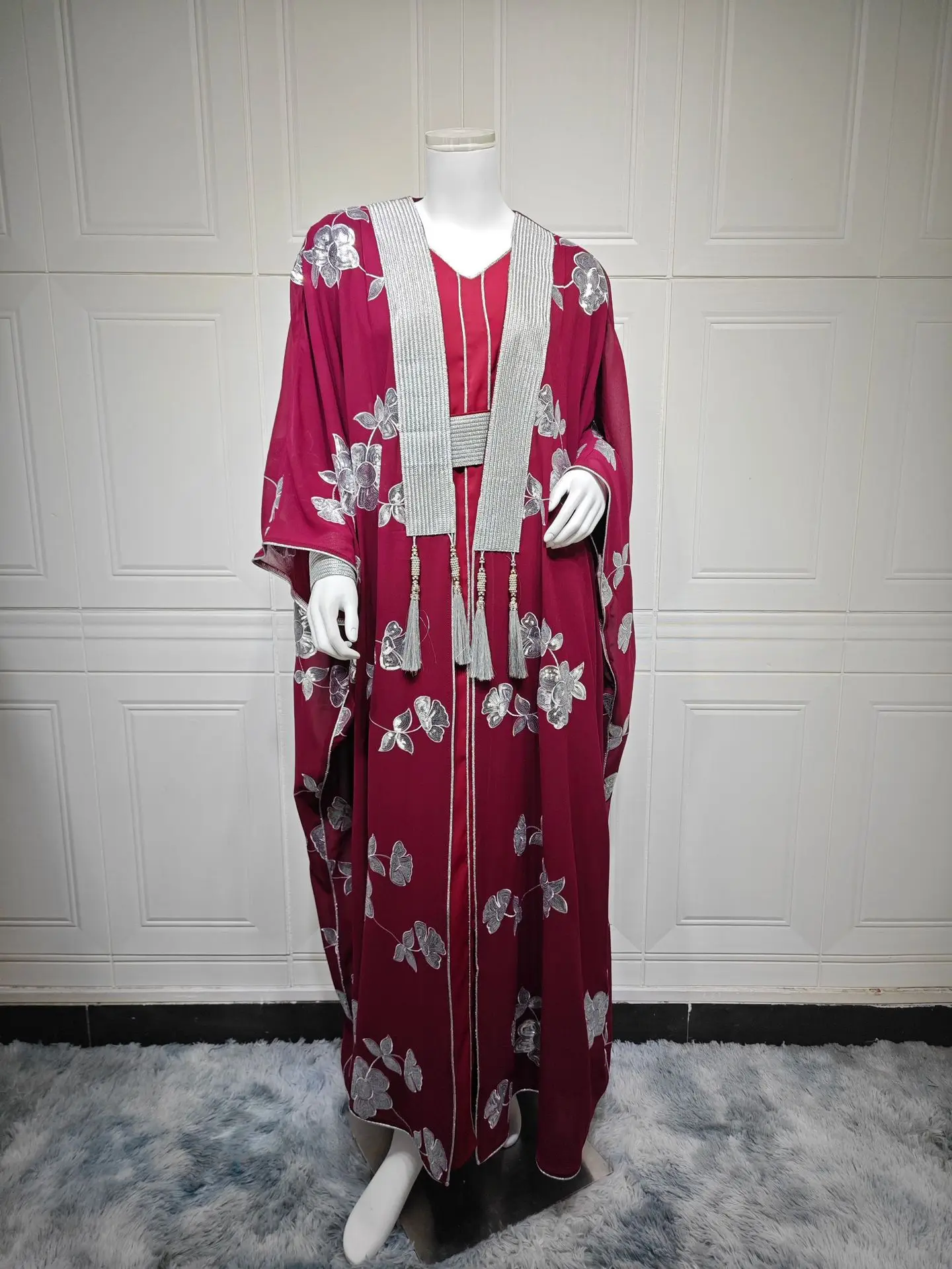 abayas pour femmes grande taille femmes musulmanes à manches longues col en v polyester longue robe maxi mode musulmane abaya avec tenues intérieures