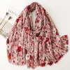 Écharpe douce en viscose florale de jardin respirante pour femme, hijab musulman décontracté, châle à franges, optique chic bohème, parfait pour les voyages, 180x90cm