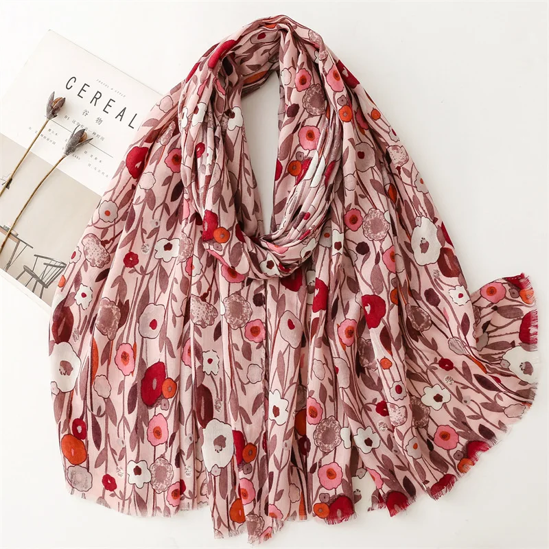 Écharpe douce en viscose florale de jardin respirante pour femme, hijab musulman décontracté, châle à franges, optique chic bohème, parfait pour les voyages, 180x90cm