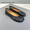 bout fendu femmes ballerines mode tabi chaussures décontracté sans lacet mocassins dames plissé en cuir espadrilles zapatillas mujer