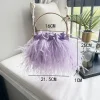 pochettes de soirée de luxe en plumes d'autruche pour femmes, sac à bandoulière avec chaîne, pompon, sac à main de fête de mariage