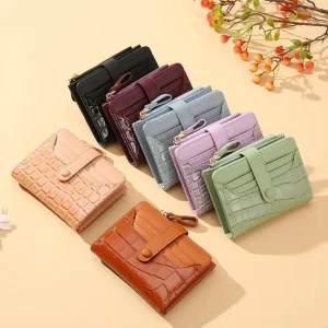 Portefeuille court en cuir avec pince à billets pour femme, porte-cartes pour femme, petite pochette, sac à main femme, marque de luxe