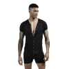 Mode hommes sport maillot de corps loisirs maison une pièce maillot de corps T-shirt Sexy hommes pyjama ensembles à manches courtes combinaison Shorts