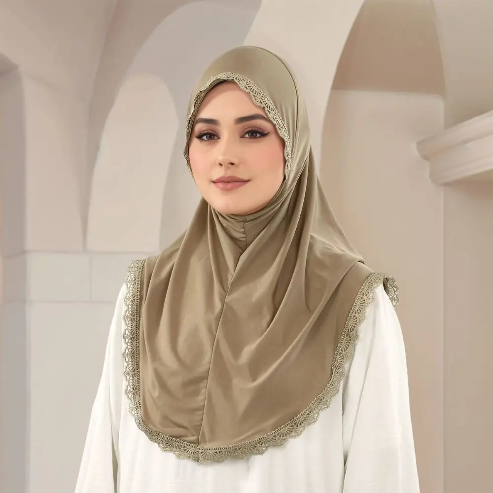 Élégant brodé dentelle style ethnique écharpe bandana long hijabs châle malaisien mince enveloppes châle femme