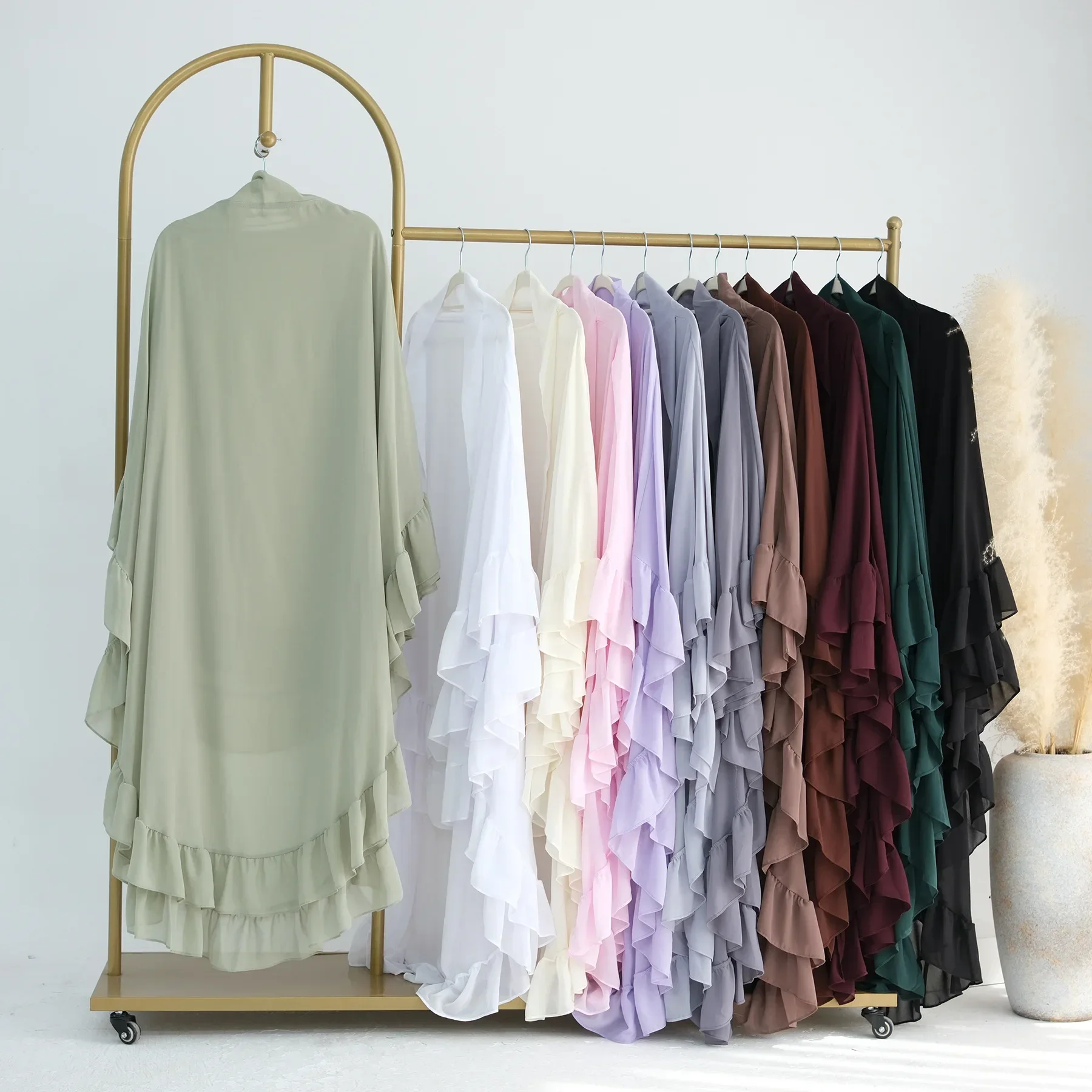 volants extra long 2 couches en mousseline de soie khimar, écharpe hijab pour femmes musulmanes douces, vêtements islamiques dubai turk, foulard, ramadan eid