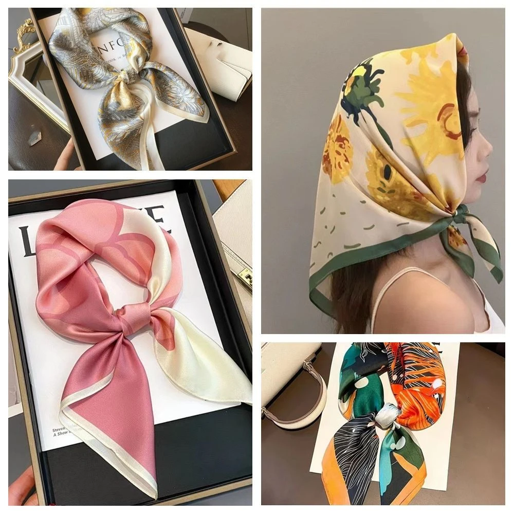 foulard carré imprimé de luxe à la mode, 70x70cm, ruban de tête souple, bandana hijab simple en satin