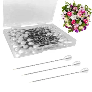 Épingles de boutonnière de Corsage droites, 100 pièces/boîte, épingles de Bouquet de mariage, tête de perle en forme de larme, épingles à coudre, accessoires de couture artisanaux à la main