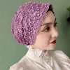 casquettes turban musulmanes en dentelle avec perles pour femmes, couvre sauna, bonnets d'été, turban islamique à tête ronde, chapeau d'église, hijab brodé de fleurs