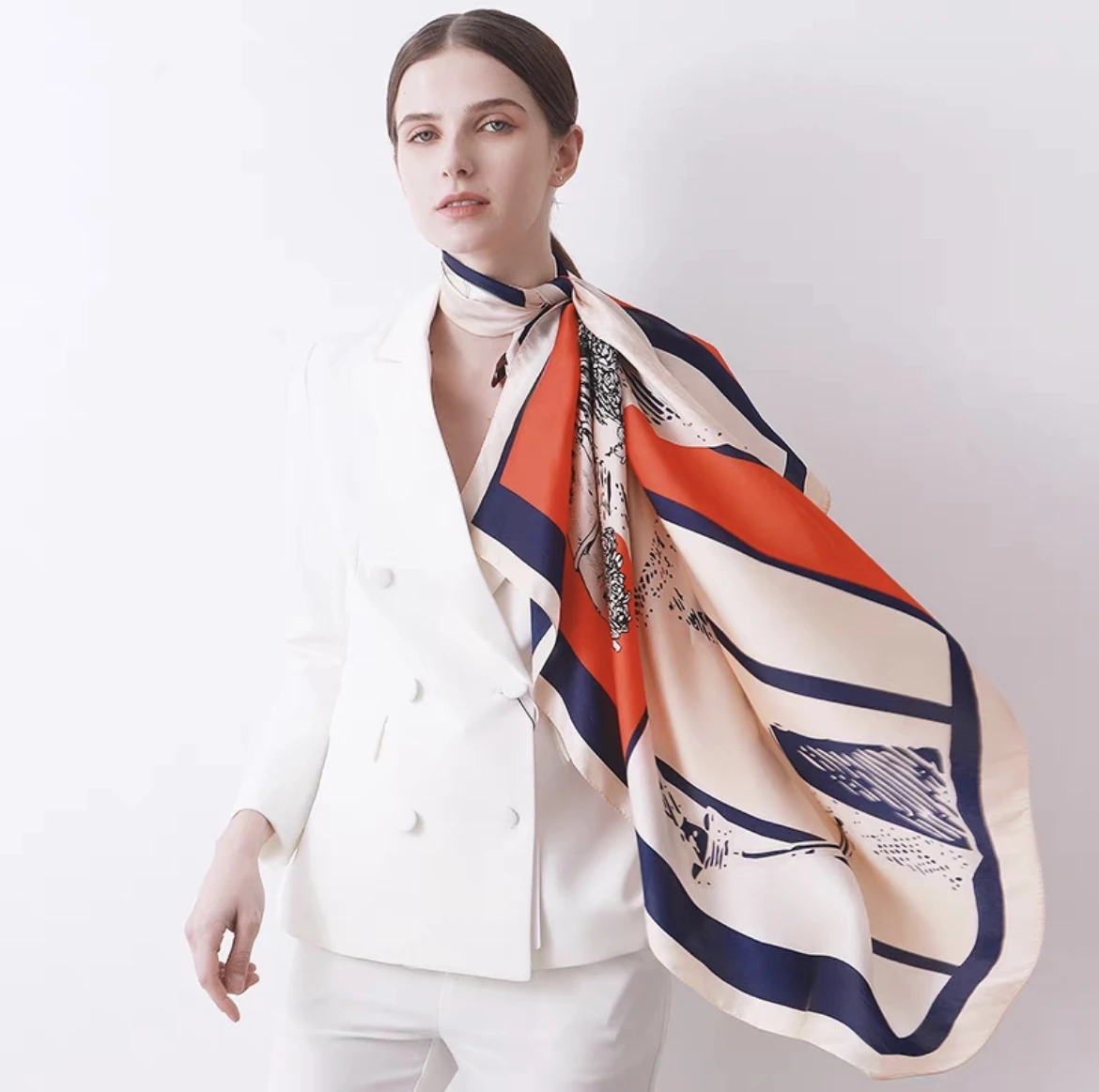 luxury2024square foulard en soie pour femmes 90*90hijab bandes de cheveux foulard femme satin châle ruban bandeau enveloppes de mode