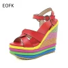 EOFK Sandales compensées pour femme Espadrilles à plateforme Sandale à talon compensé coloré avec bride à la cheville 13 hauteur de talon