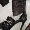 sandales à lanières noires, bout ouvert, boucle de ceinture croisée, talons aiguilles, découpes, été, sexy, chaussures simples de fête pour femmes, quotidien