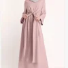 abaya robe longue de style musulman pour femmes, vêtement rétro, couleur unie, à lacets, taille haute, pleine longueur, pour service de culte, nouvelle collection printemps été