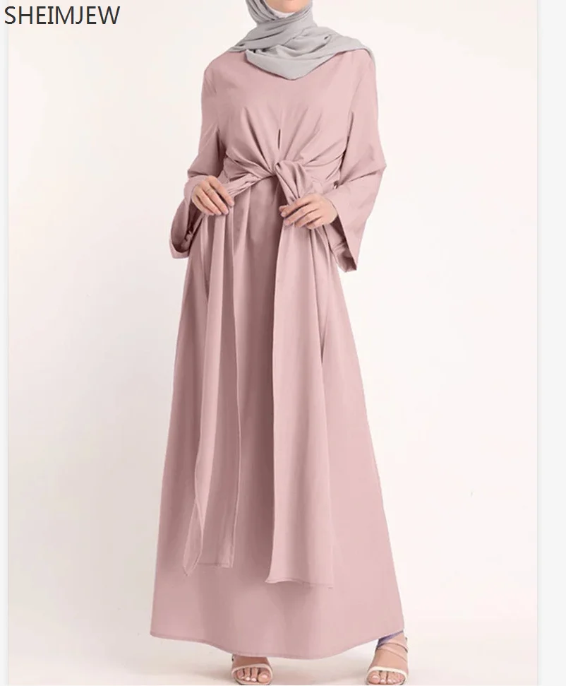 abaya robe longue de style musulman pour femmes, vêtement rétro, couleur unie, à lacets, taille haute, pleine longueur, pour service de culte, nouvelle collection printemps été