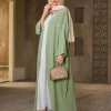 abaya vert clair pour dames islamiques, détails de broderie blanche, idéal pour un usage quotidien au qatar, du koweït et du moyen orient
