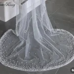 Voile de mariée de luxe pour mariée, bord de perles denses, mantille, Long voile de mariée, accessoires de mariée, ivoire, 1 niveau