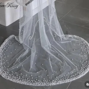 Voile de mariée de luxe pour mariée, bord de perles denses, mantille, Long voile de mariée, accessoires de mariée, ivoire, 1 niveau