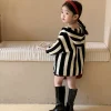 pull à capuche rayé décontracté pour filles, manteau tout match pour enfants, belle version coréenne, printemps, automne, nouveau, 2023