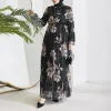abayas musulmanes pour femmes, en mousseline de soie, avec imprimé de fleurs plissées, col haut, robes longues de soirée dansante, robe élégante, nouvelle collection